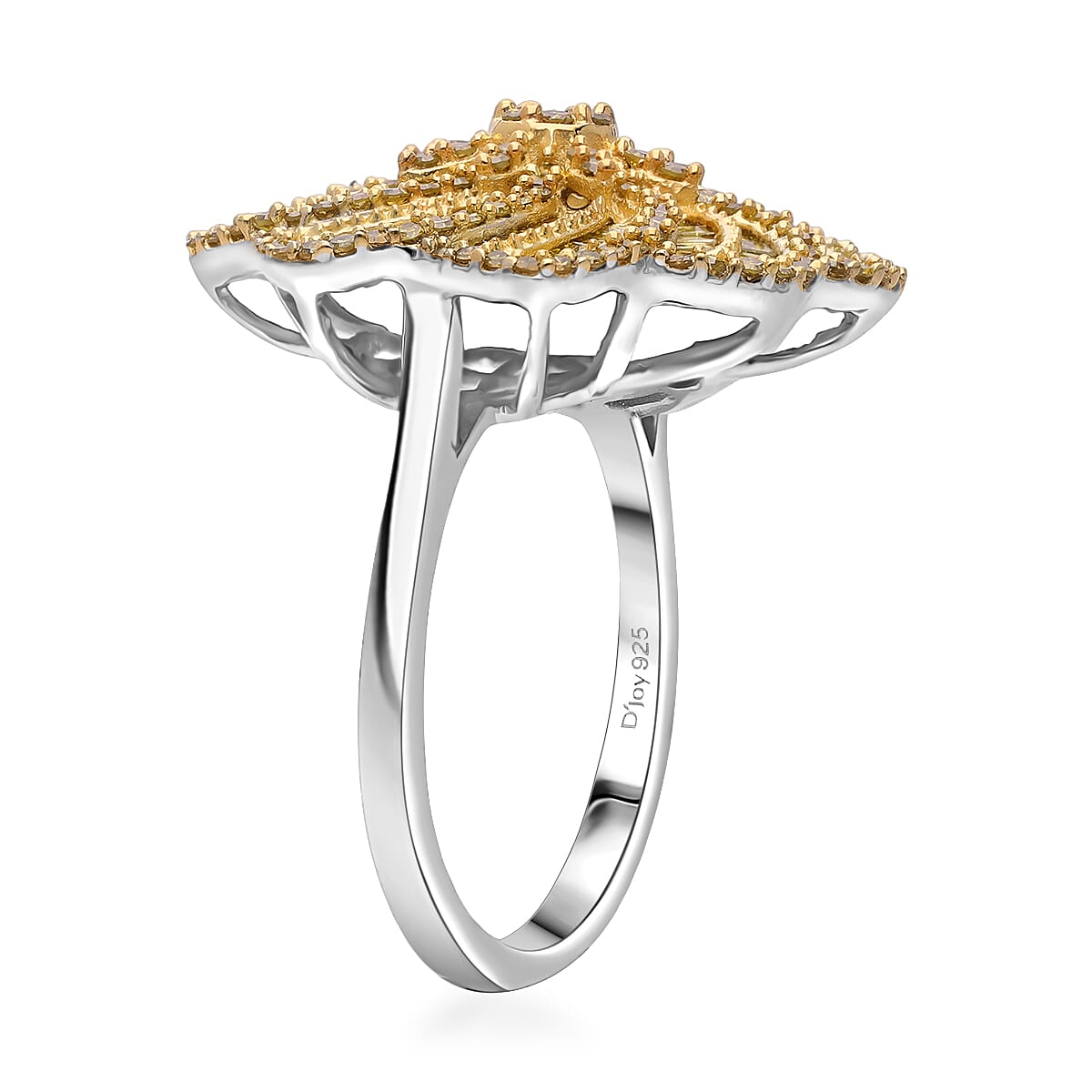 D'Joy Yellow Diamond 1.50 ctw Spiral Floral Ring in Rhodium Over Sterling Silver (Size 7.0) image number 2