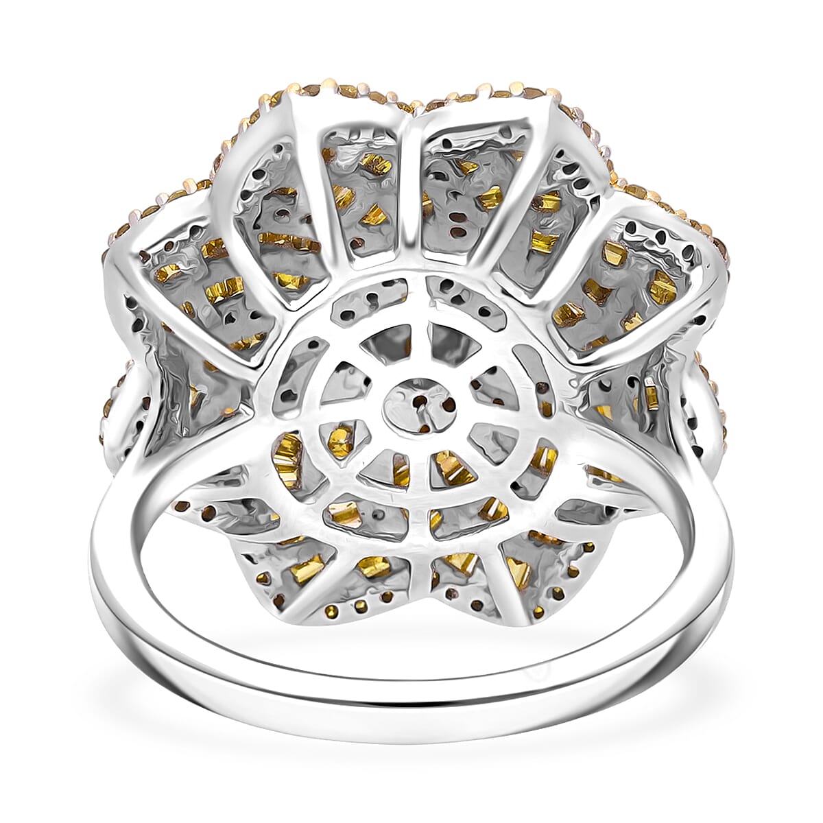D'Joy Yellow Diamond 1.50 ctw Spiral Floral Ring in Rhodium Over Sterling Silver (Size 7.0) image number 3