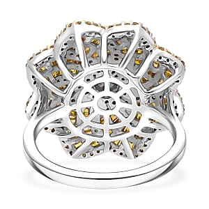 D'Joy Yellow Diamond 1.50 ctw Spiral Floral Ring in Rhodium Over Sterling Silver (Size 7.0)