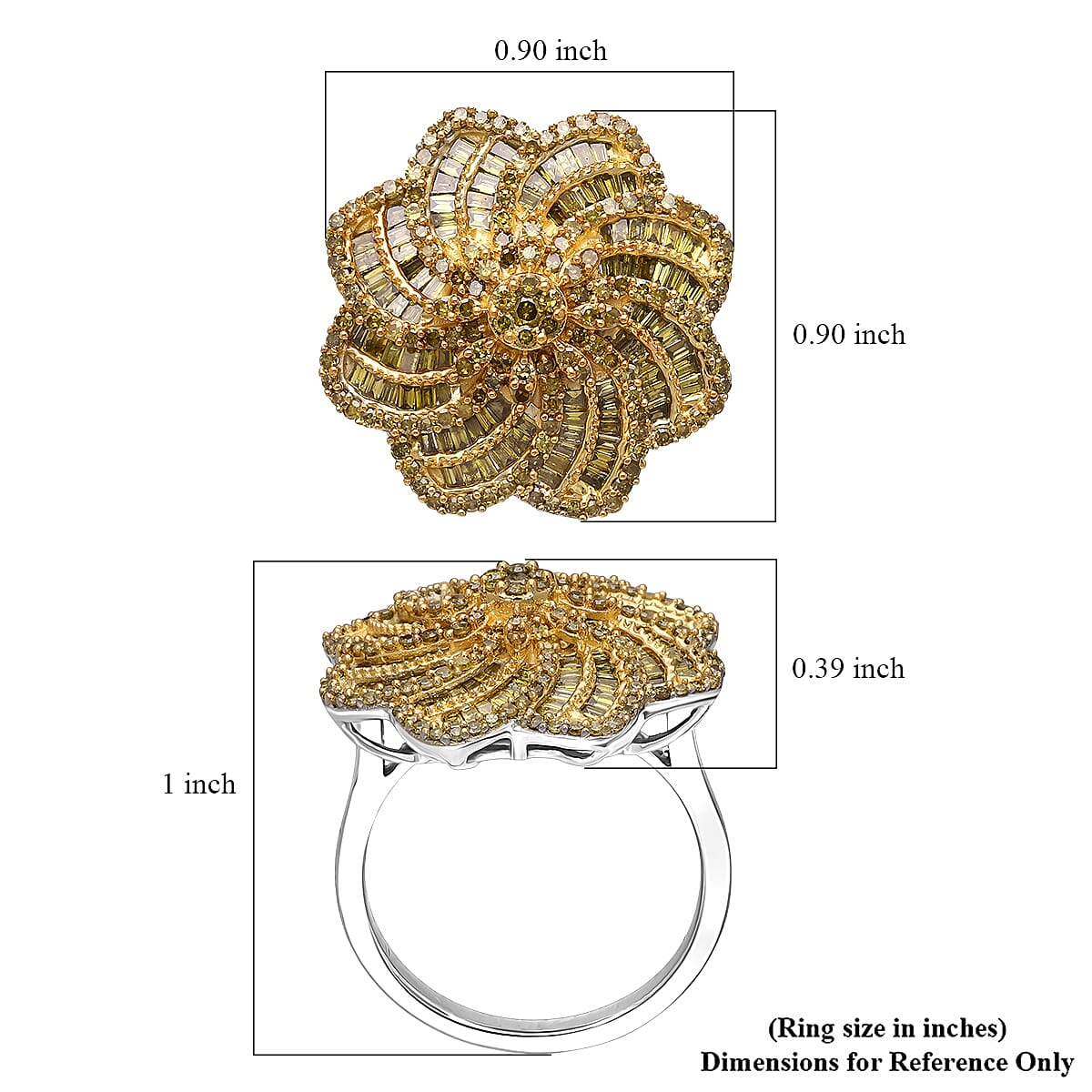 D'Joy Yellow Diamond 1.50 ctw Spiral Floral Ring in Rhodium Over Sterling Silver (Size 7.0) image number 4