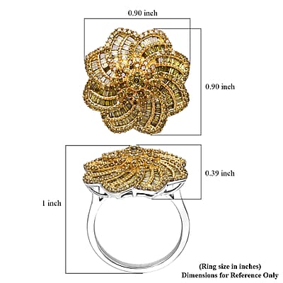D'Joy Yellow Diamond 1.50 ctw Spiral Floral Ring in Rhodium Over Sterling Silver (Size 8.0)