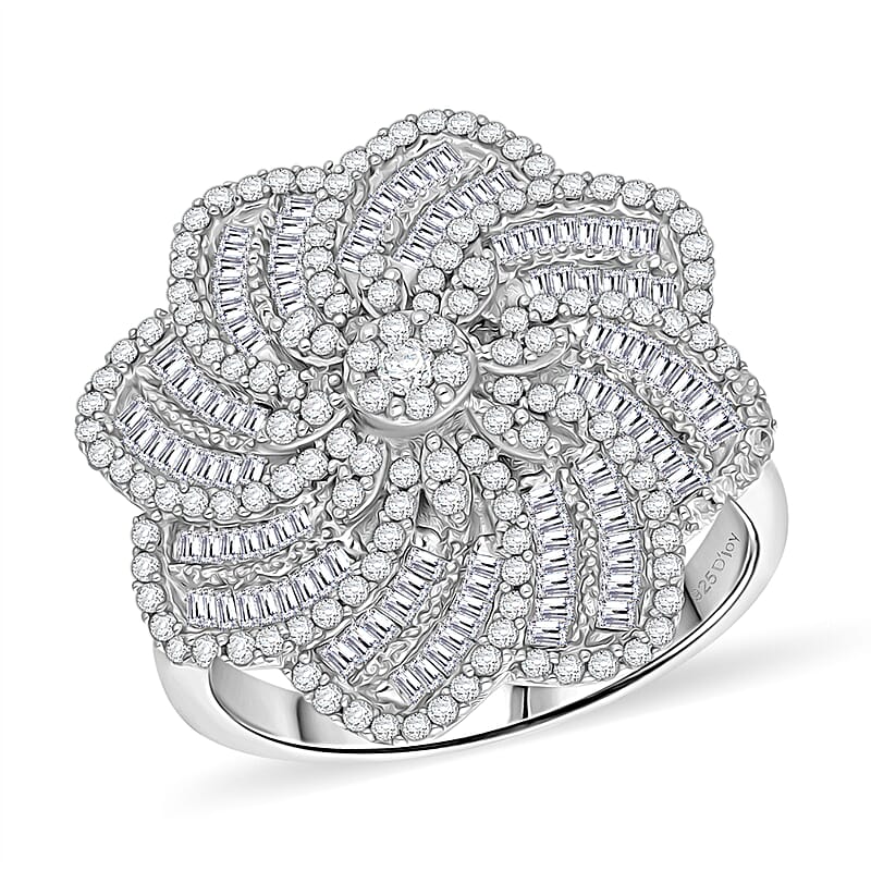 D'Joy Diamond 1.50 ctw Spiral Floral Ring in Rhodium Over Sterling Silver (Size 10.0)