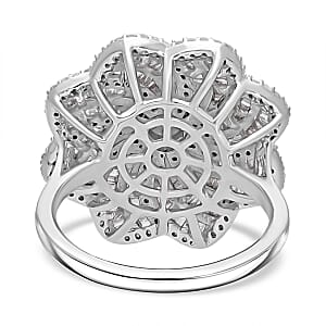D'Joy Diamond 1.50 ctw Spiral Floral Ring in Rhodium Over Sterling Silver (Size 10.0)