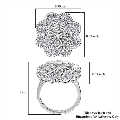 D'Joy Diamond 1.50 ctw Spiral Floral Ring in Rhodium Over Sterling Silver (Size 10.0)