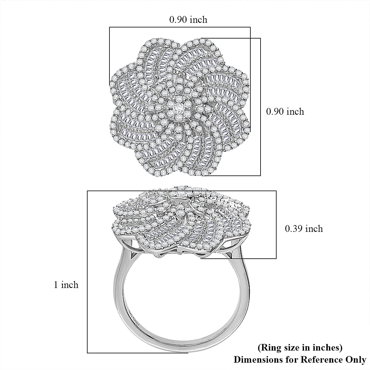 D'Joy Diamond 1.50 ctw Spiral Floral Ring in Rhodium Over Sterling Silver (Size 7.0) image number 4