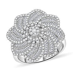 D'Joy Diamond 1.50 ctw Spiral Floral Ring in Rhodium Over Sterling Silver (Size 9.0)