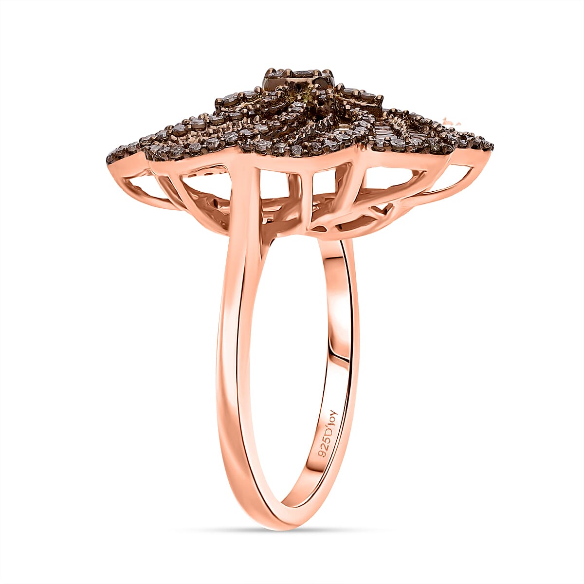 D'Joy Natural Champagne Diamond 1.50 ctw Spiral Floral Ring in 18K Vermeil Rose Gold Over Sterling Silver (Size 10.0) image number 2