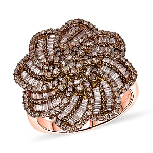 D'Joy Natural Champagne Diamond 1.50 ctw Spiral Floral Ring in 18K Vermeil Rose Gold Over Sterling Silver (Size 9.0)