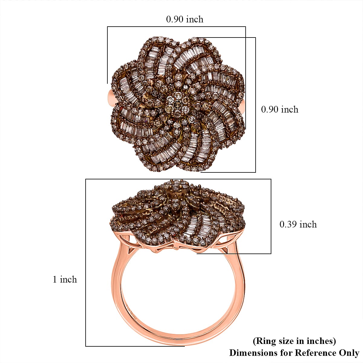 D'Joy Natural Champagne Diamond 1.50 ctw Spiral Floral Ring in 18K Vermeil Rose Gold Over Sterling Silver (Size 9.0) image number 4