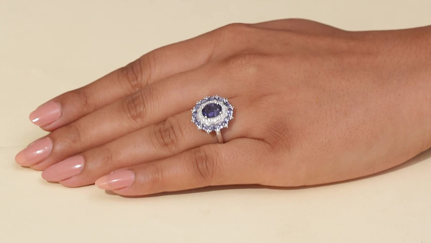 D'Joy Catalina Iolite and White Zircon 2.15 ctw Stellar Trinity Ring in Rhodium Over Sterling Silver (Size 10.0) (Del. in 10-12 Days)
