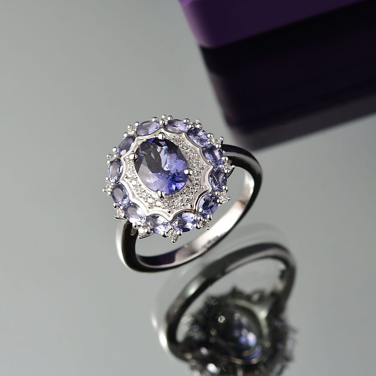 D'Joy Catalina Iolite and White Zircon 2.15 ctw Stellar Crown Ring in Rhodium Over Sterling Silver (Size 10.0) image number 1