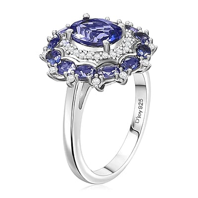 D'Joy Catalina Iolite and White Zircon 2.15 ctw Stellar Crown Ring in Rhodium Over Sterling Silver (Size 10.0)