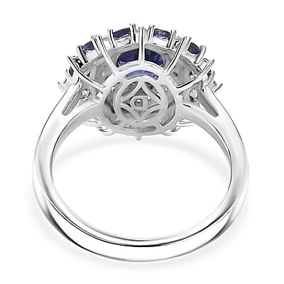 D'Joy Catalina Iolite and White Zircon 2.15 ctw Stellar Crown Ring in Rhodium Over Sterling Silver (Size 10.0)