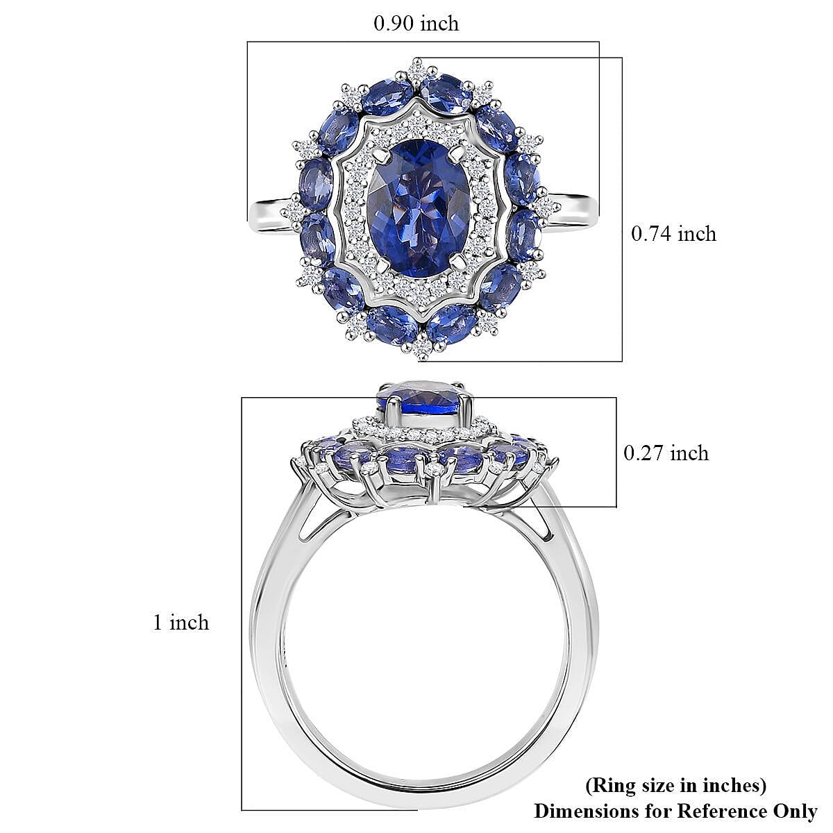 D'Joy Catalina Iolite and White Zircon 2.15 ctw Stellar Crown Ring in Rhodium Over Sterling Silver (Size 10.0)
