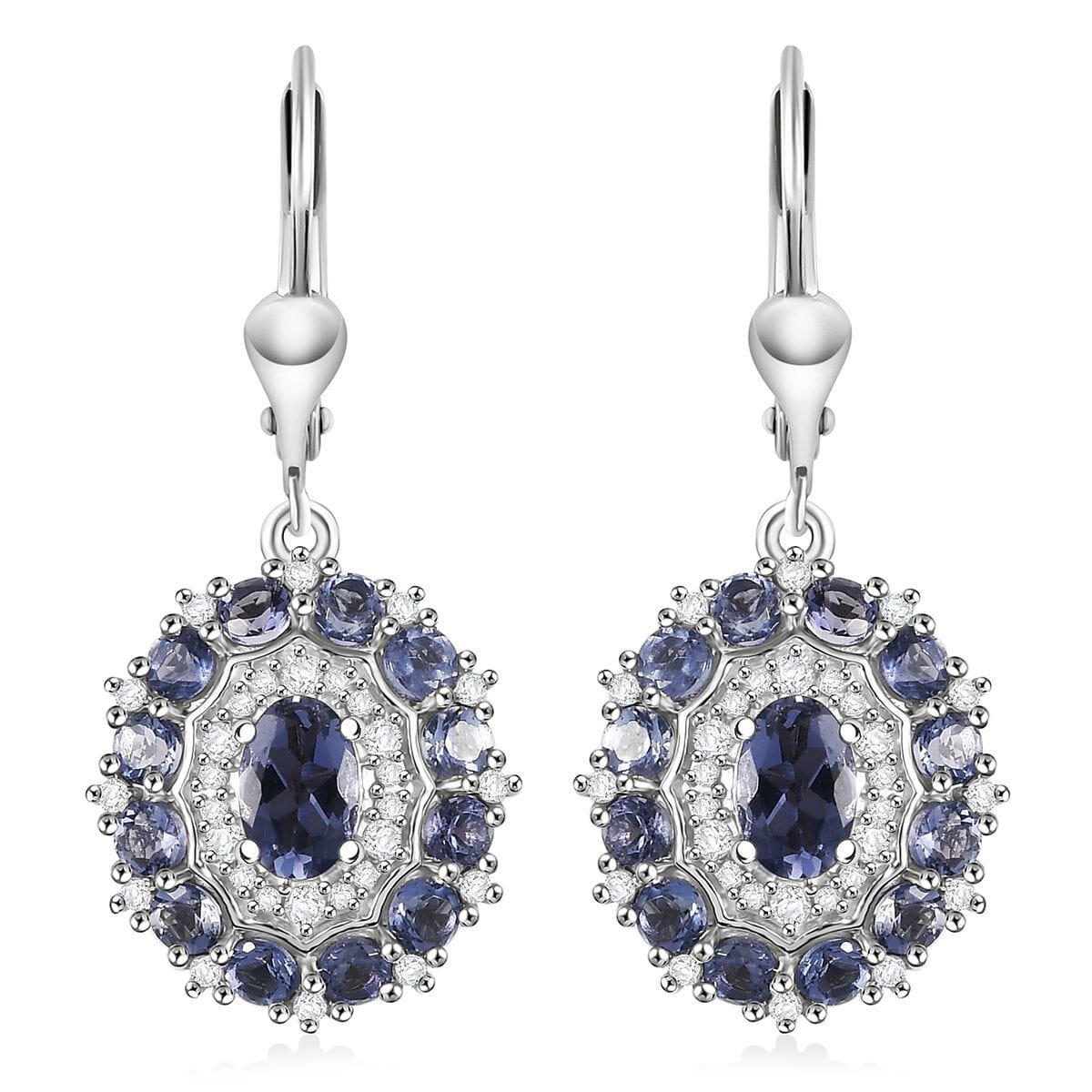 D'Joy Catalina Iolite and White Zircon 2.80 ctw Stellar Crown Earrings in Rhodium Over Sterling Silver image number 0