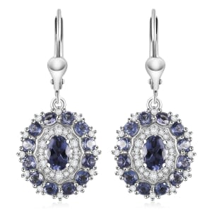 D'Joy Catalina Iolite and White Zircon 2.80 ctw Stellar Crown Earrings in Rhodium Over Sterling Silver
