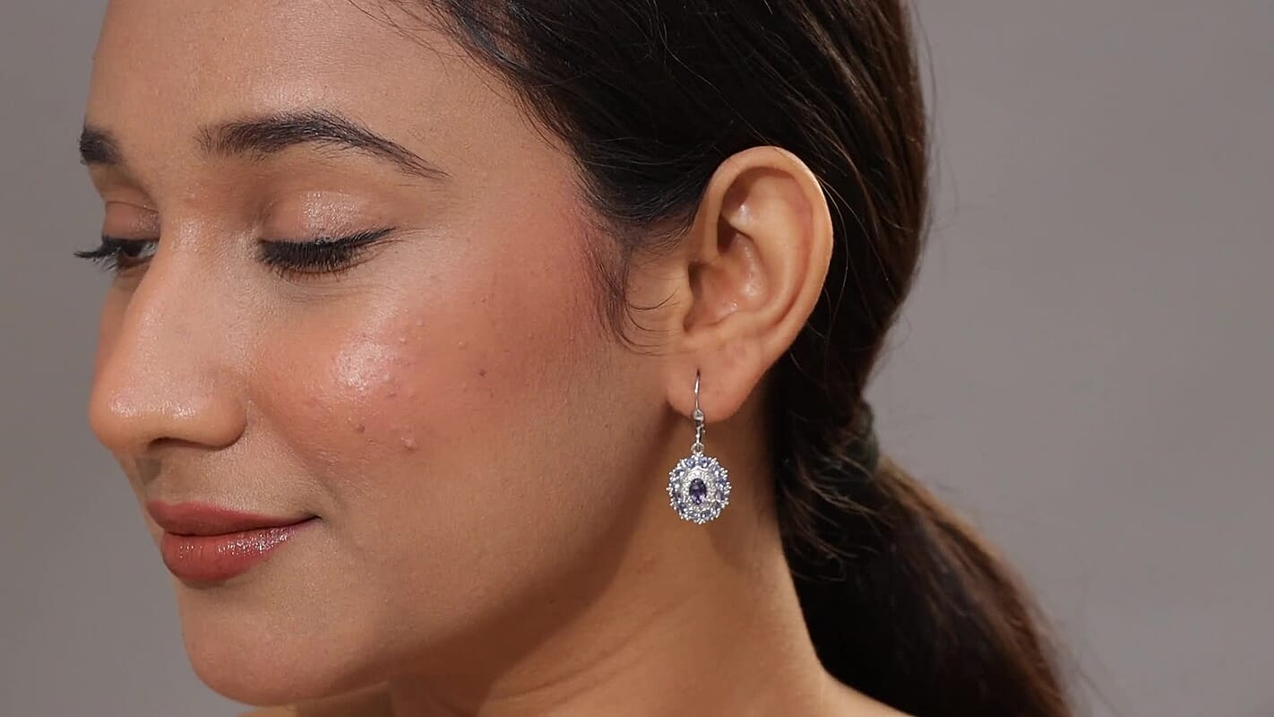 D'Joy Catalina Iolite and White Zircon 2.80 ctw Stellar Crown Earrings in Rhodium Over Sterling Silver