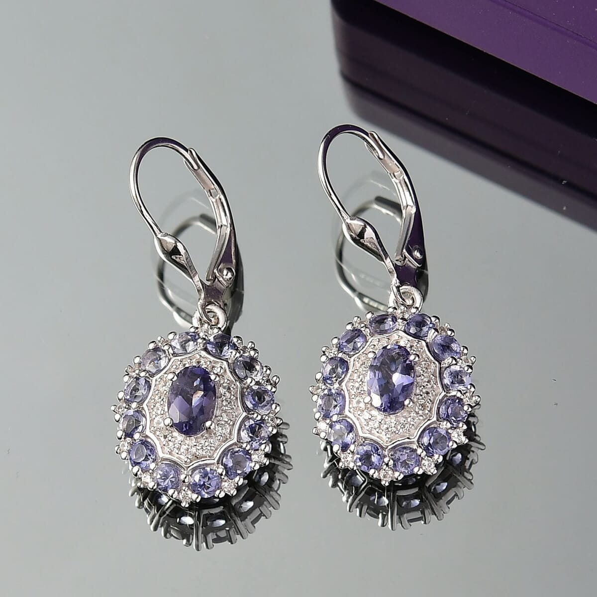 D'Joy Catalina Iolite and White Zircon 2.80 ctw Stellar Crown Earrings in Rhodium Over Sterling Silver image number 1