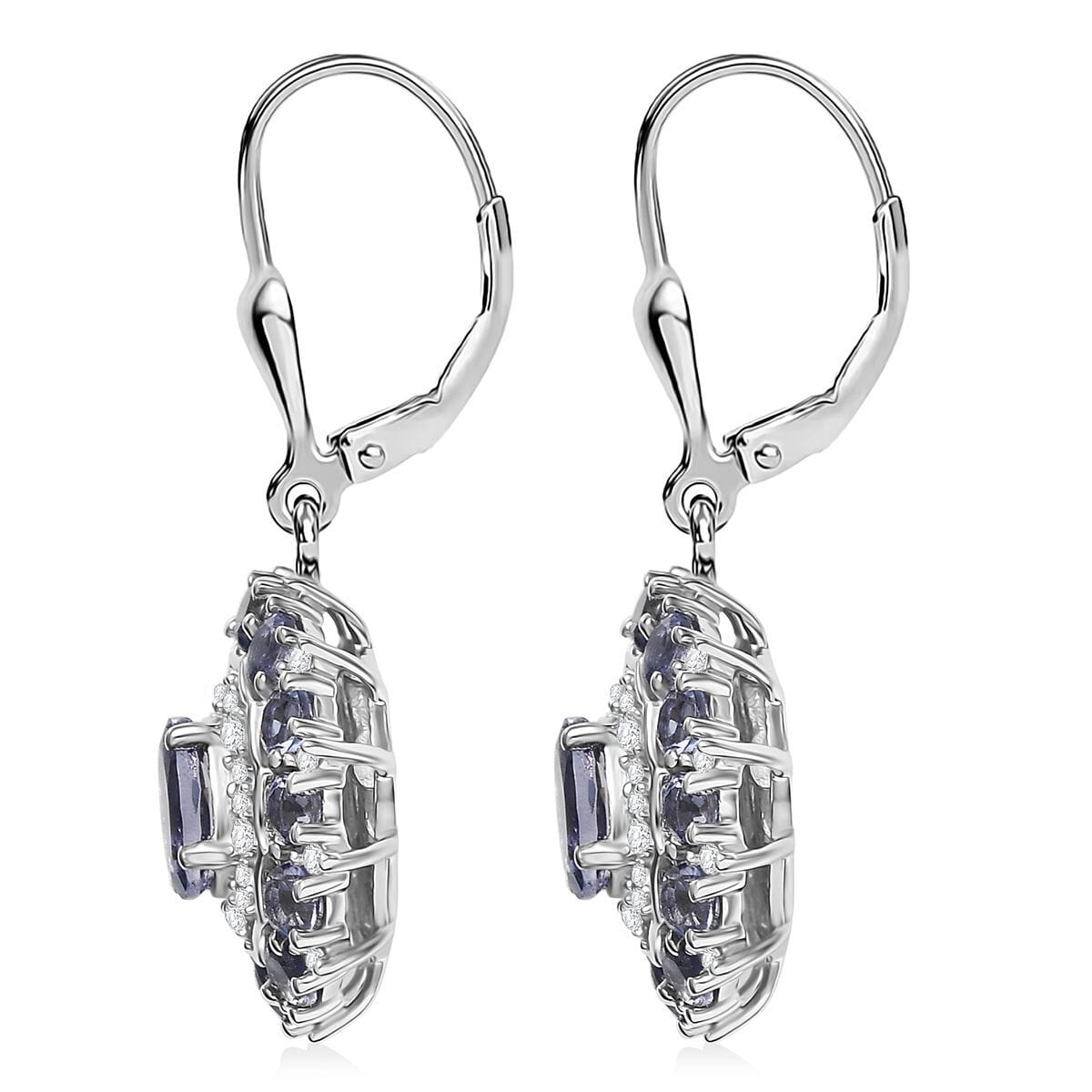 D'Joy Catalina Iolite and White Zircon 2.80 ctw Stellar Crown Earrings in Rhodium Over Sterling Silver image number 3