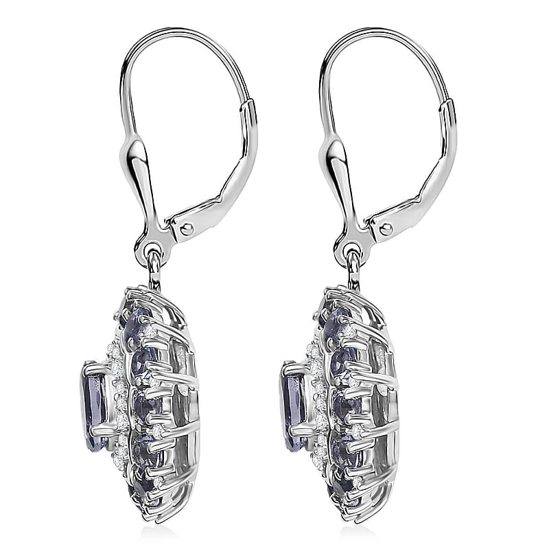 D'Joy Catalina Iolite and White Zircon 2.80 ctw Stellar Crown Earrings in Rhodium Over Sterling Silver