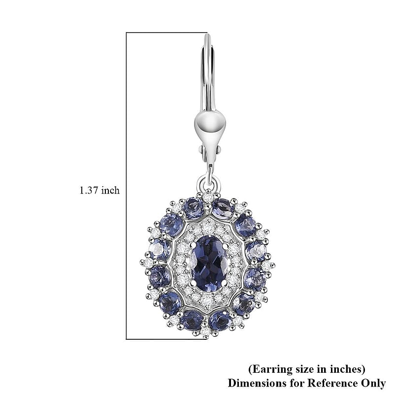 D'Joy Catalina Iolite and White Zircon 2.80 ctw Stellar Crown Earrings in Rhodium Over Sterling Silver