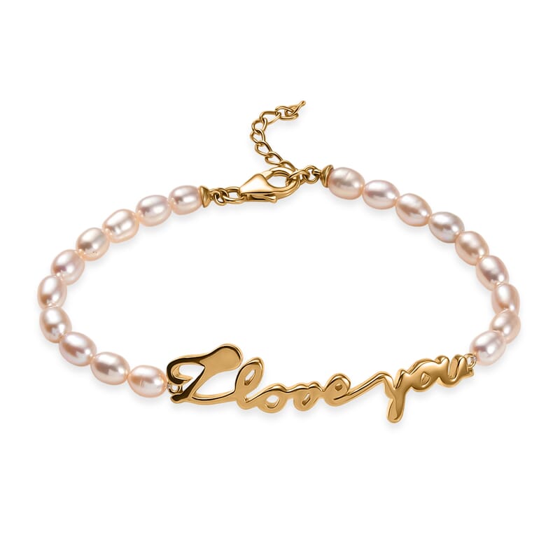 GP Capri Special Collection Pearl I Love You Bracelet in 18K Vermeil Yellow Gold Over Sterling Silver (7.25 In)