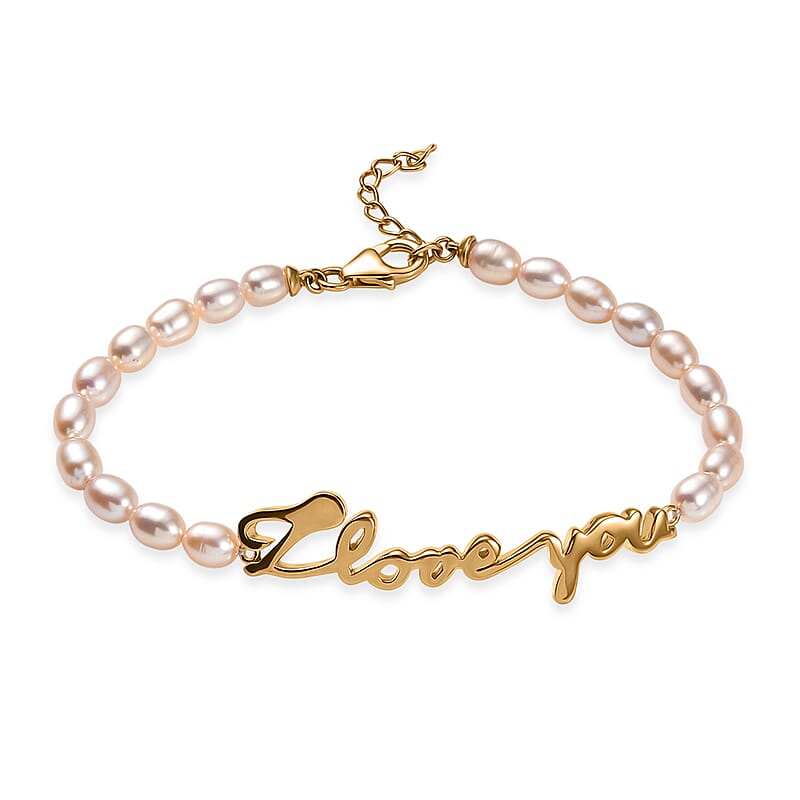 GP Capri Special Collection Pearl I Love You Bracelet in 18K Vermeil Yellow Gold Over Sterling Silver (7.25 In)