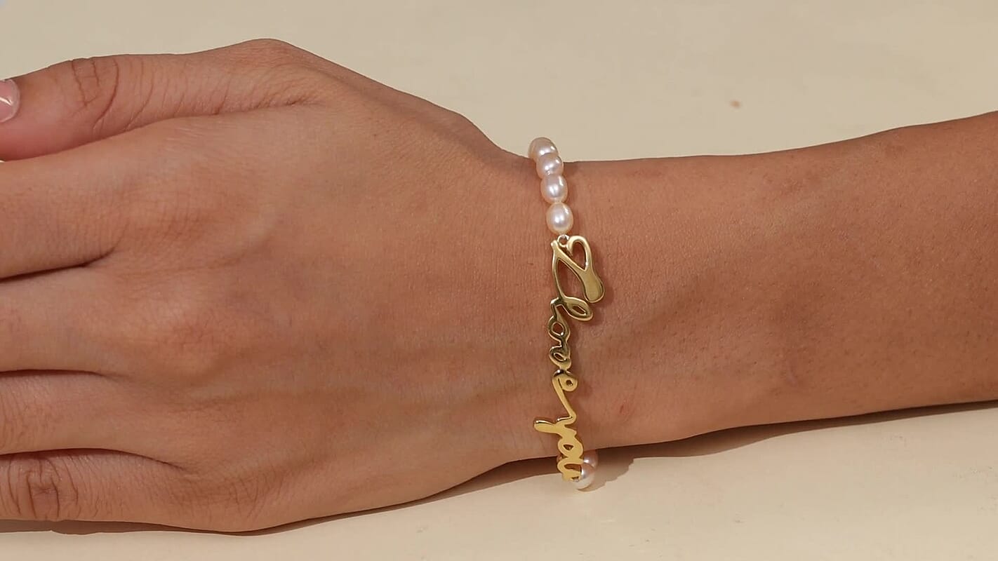 GP Capri Special Collection Pearl I Love You Bracelet in 18K Vermeil Yellow Gold Over Sterling Silver (7.25 In)