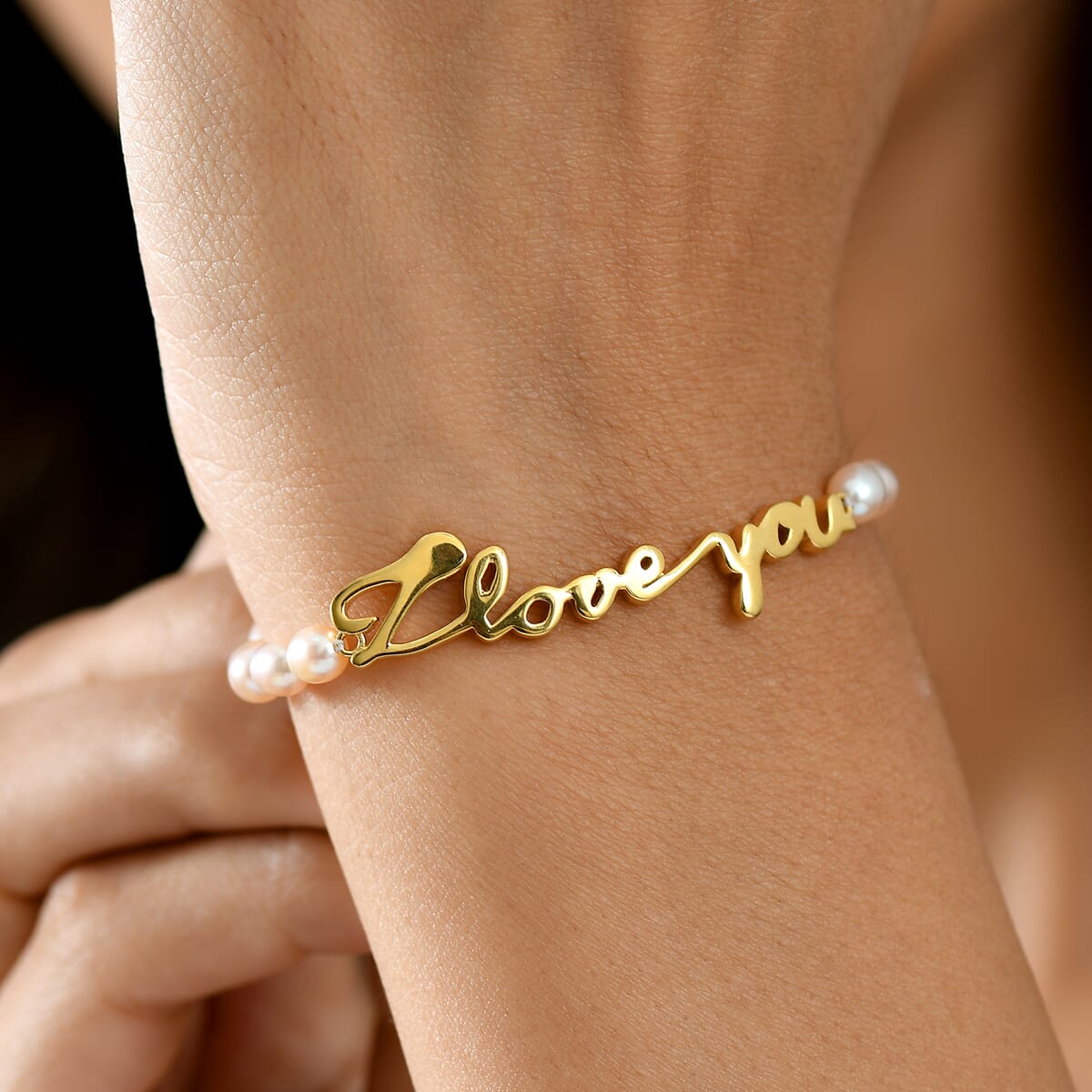 GP Capri Special Collection Pearl I Love You Bracelet in 18K Vermeil Yellow Gold Over Sterling Silver (7.25 In) image number 2