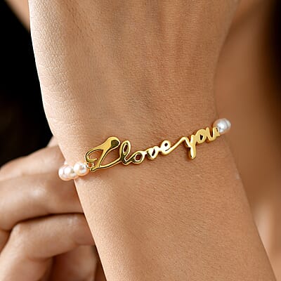 GP Capri Special Collection Pearl I Love You Bracelet in 18K Vermeil Yellow Gold Over Sterling Silver (7.25 In)