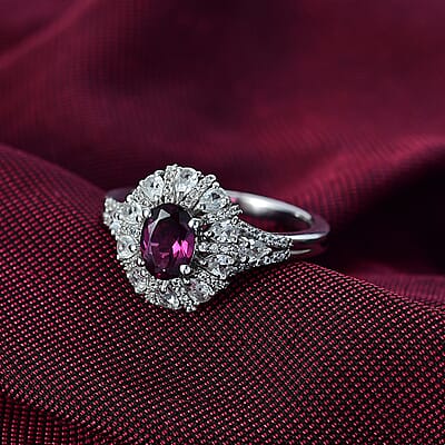 D'Joy AAA Radiant Ember Garnet and White Zircon 2.35 ctw Crown of Lights Ring in Rhodium Over Sterling Silver (Size 10.0)