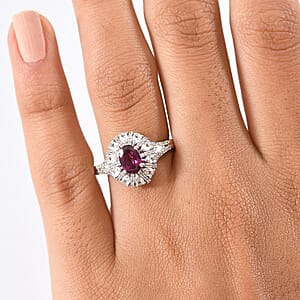 AAA Radiant Ember Garnet, White Zircon Ring in Rhodium Over Sterling Silver (Size 10.0) 2.35 ctw