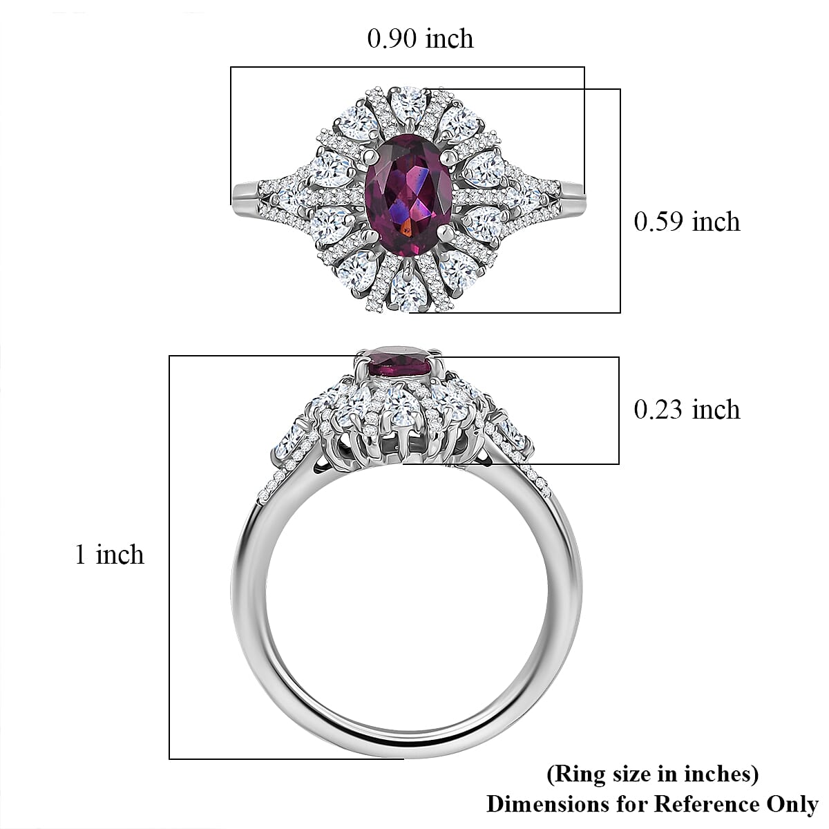 AAA Radiant Ember Garnet and White Zircon 2.35 ctw Ring in Rhodium Over Sterling Silver (Size 10.0) image number 5