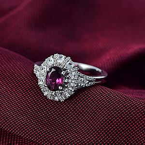 D'Joy AAA Radiant Ember Garnet and White Zircon 2.35 ctw Crown of Lights Ring in Rhodium Over Sterling Silver (Size 5.0)
