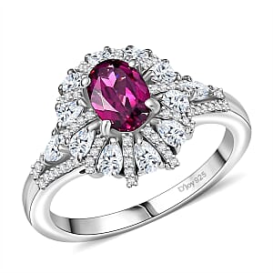 D'Joy AAA Radiant Ember Garnet and White Zircon 2.35 ctw Crown of Lights Ring in Rhodium Over Sterling Silver (Size 6.0)