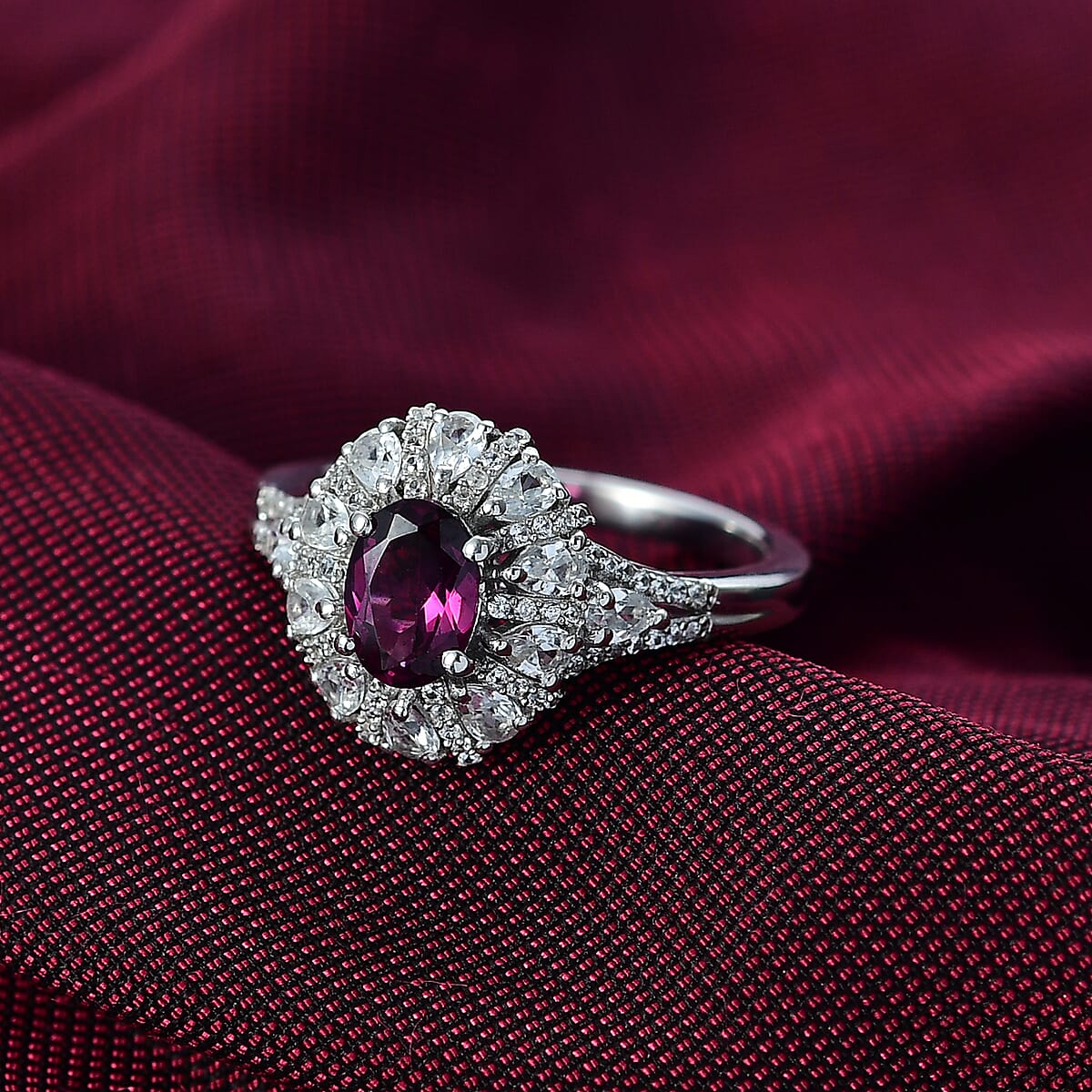 D'Joy AAA Radiant Ember Garnet and White Zircon 2.35 ctw Crown of Lights Ring in Rhodium Over Sterling Silver (Size 6.0) image number 1