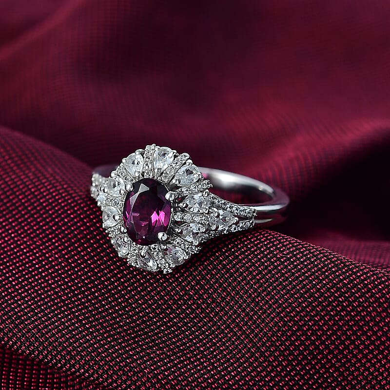 D'Joy AAA Radiant Ember Garnet and White Zircon 2.35 ctw Crown of Lights Ring in Rhodium Over Sterling Silver (Size 6.0)