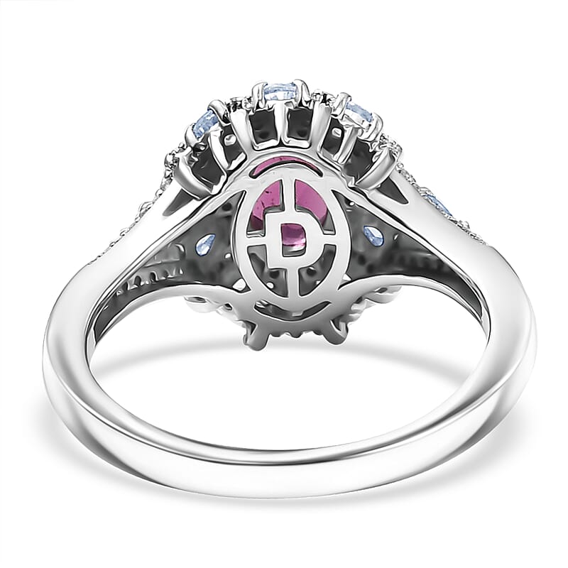 D'Joy AAA Radiant Ember Garnet and White Zircon 2.35 ctw Crown of Lights Ring in Rhodium Over Sterling Silver (Size 6.0)