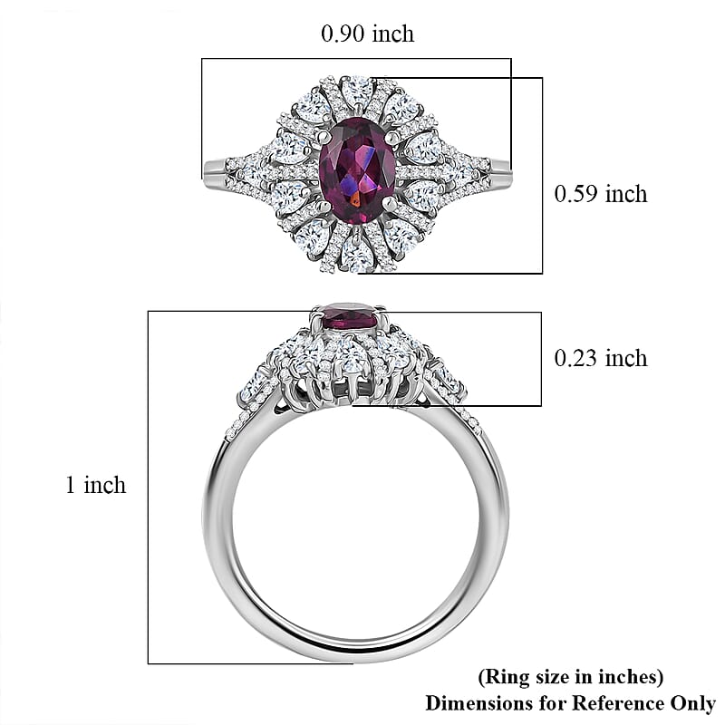 D'Joy AAA Radiant Ember Garnet and White Zircon 2.35 ctw Crown of Lights Ring in Rhodium Over Sterling Silver (Size 6.0)