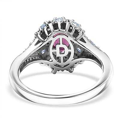D'Joy AAA Radiant Ember Garnet and White Zircon 2.35 ctw Crown of Lights Ring in Rhodium Over Sterling Silver (Size 7.0)