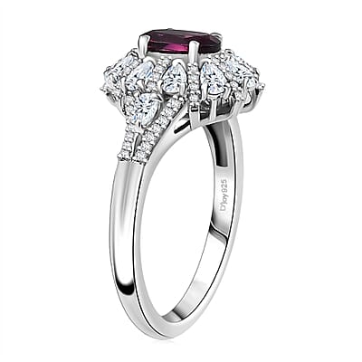 D'Joy AAA Radiant Ember Garnet and White Zircon 2.35 ctw Crown of Lights Ring in Rhodium Over Sterling Silver (Size 8.0)