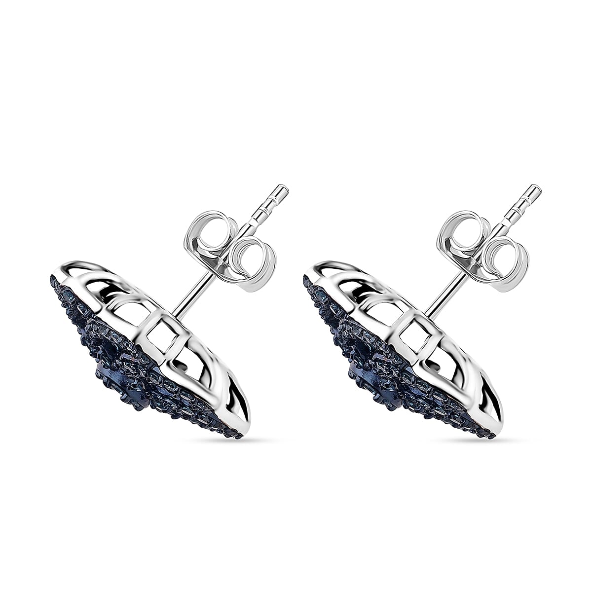 D'Joy Blue Diamond 1.50 ctw Floral Earrings in Rhodium Over Sterling Silver image number 2