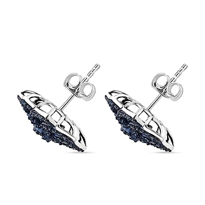D'Joy Blue Diamond 1.50 ctw Spiral Floral Stud Earrings in Rhodium Over Sterling Silver