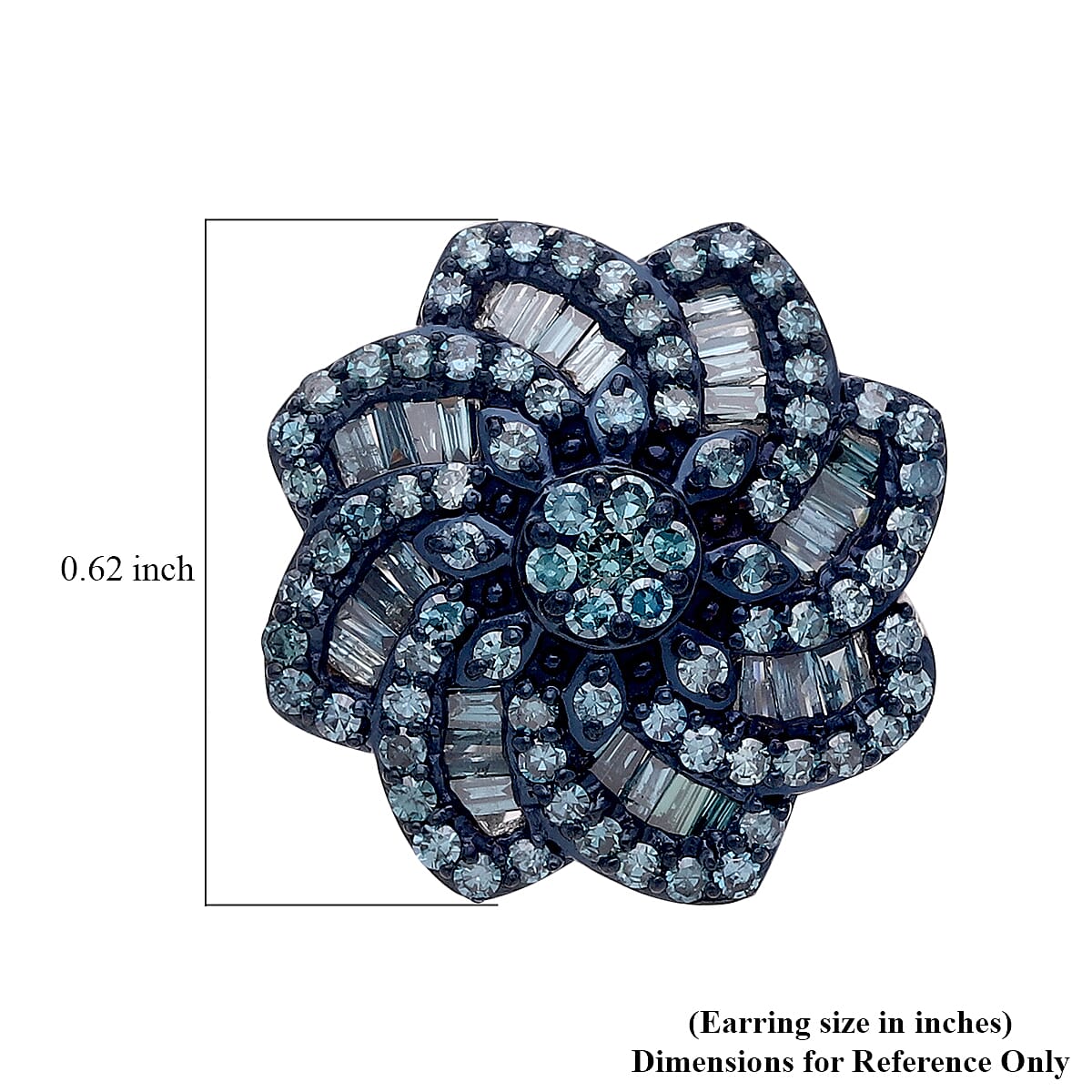 D'Joy Blue Diamond 1.50 ctw Floral Earrings in Rhodium Over Sterling Silver image number 3