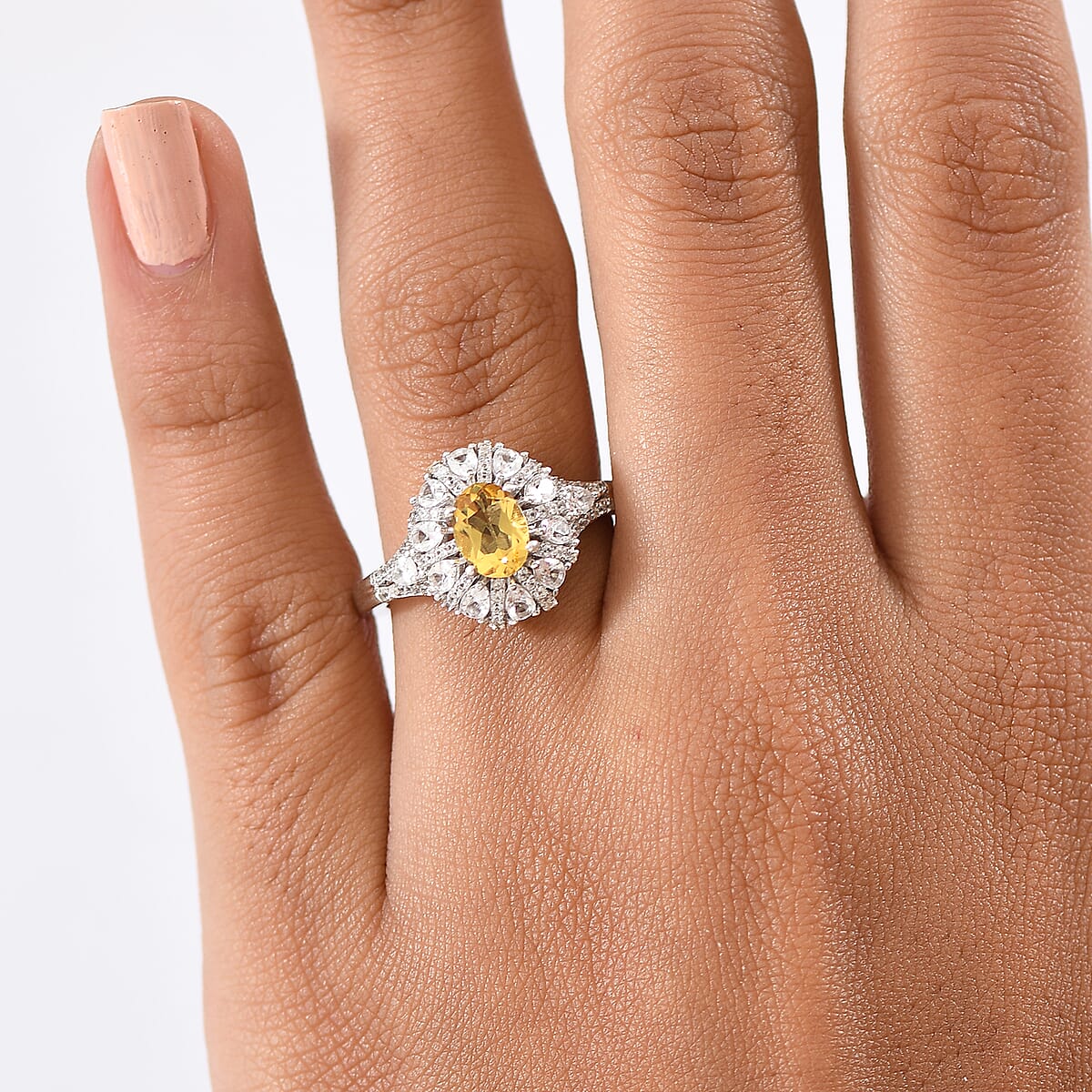 D'Joy Brazilian Heliodor and White Zircon 2.15 ctw Crown of Lights Ring in Rhodium Over Sterling Silver (Size 10.0) image number 2