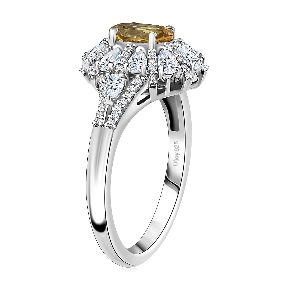 D'Joy Brazilian Heliodor and White Zircon 2.15 ctw Crown of Lights Ring in Rhodium Over Sterling Silver (Size 10.0) image number 3