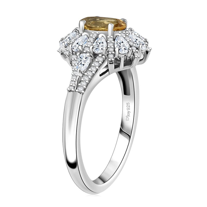 D'Joy Brazilian Heliodor and White Zircon 2.15 ctw Crown of Lights Ring in Rhodium Over Sterling Silver (Size 10.0)