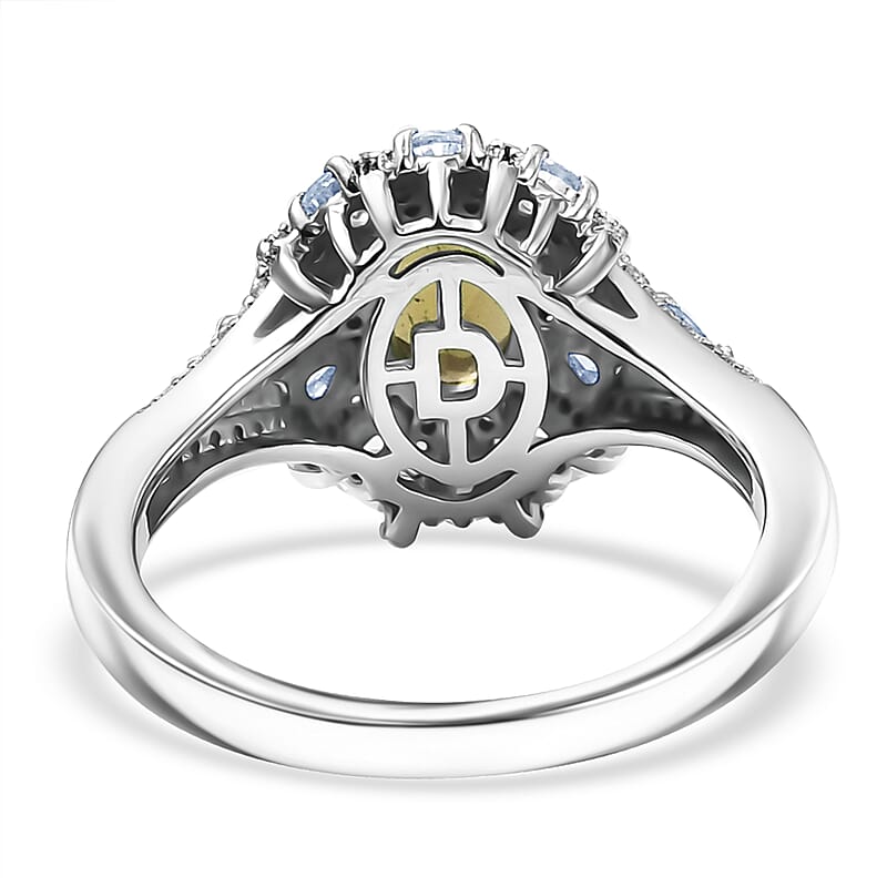 D'Joy Brazilian Heliodor and White Zircon 2.15 ctw Crown of Lights Ring in Rhodium Over Sterling Silver (Size 10.0)