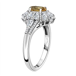 D'Joy Brazilian Heliodor and White Zircon 2.15 ctw Crown of Lights Ring in Rhodium Over Sterling Silver (Size 5.0)