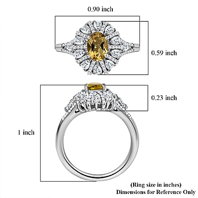 D'Joy Brazilian Heliodor and White Zircon 2.15 ctw Crown of Lights Ring in Rhodium Over Sterling Silver (Size 5.0)